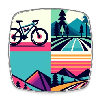 Retro Pop Cycle & Mountain Sunset - Viereckiger Kühlschrankmagnet - Weiß - Vorne