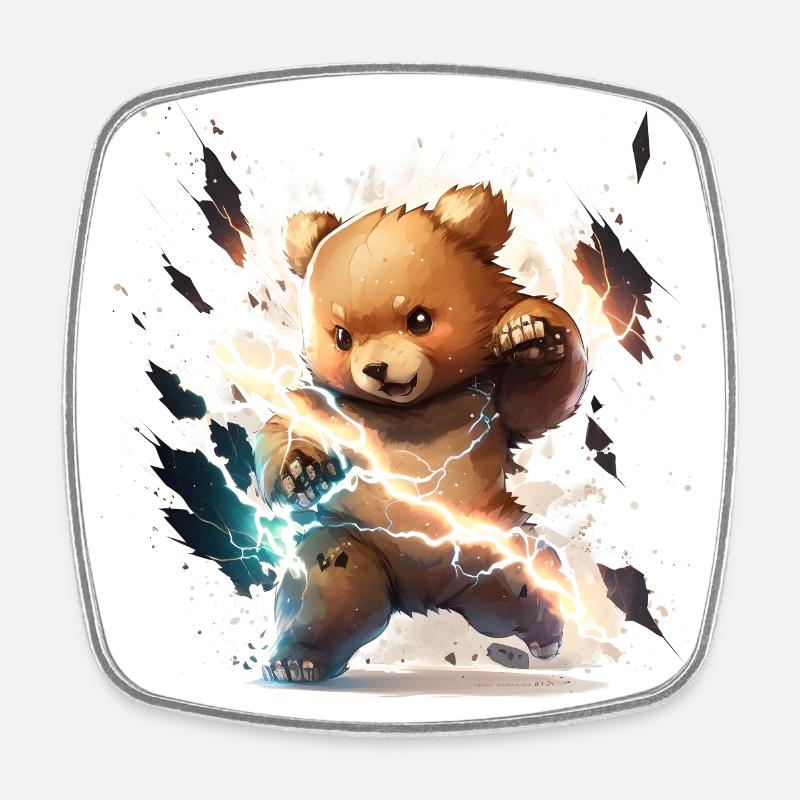 Blitzschlag-Teddy - Viereckiger Kühlschrankmagnet - Weiß