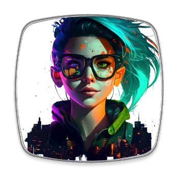 Gamer Girl Cyber-Style - Viereckiger Kühlschrankmagnet - Weiß - Vorne