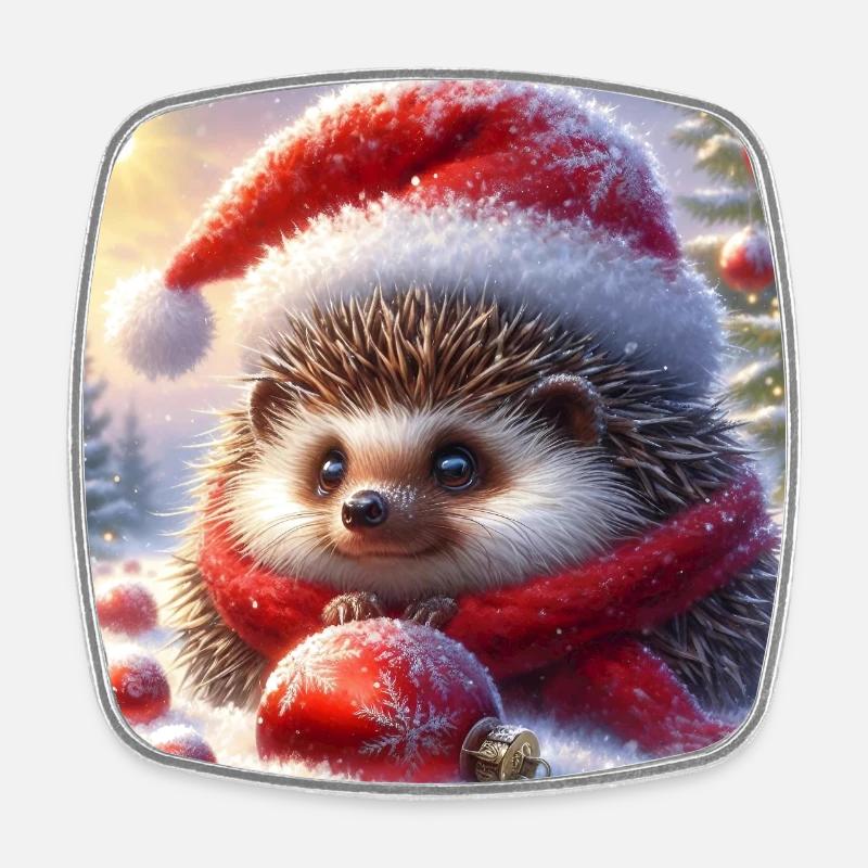 Weihnachts-Igel - Viereckiger Kühlschrankmagnet - Weiß