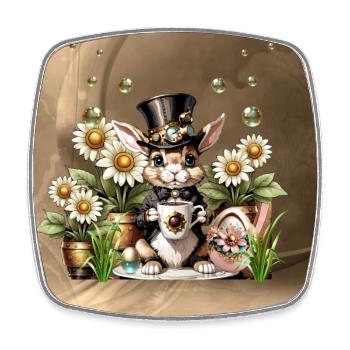 This cute Steampunk Easter Bunny is here - Square fridge magnet - white - Front