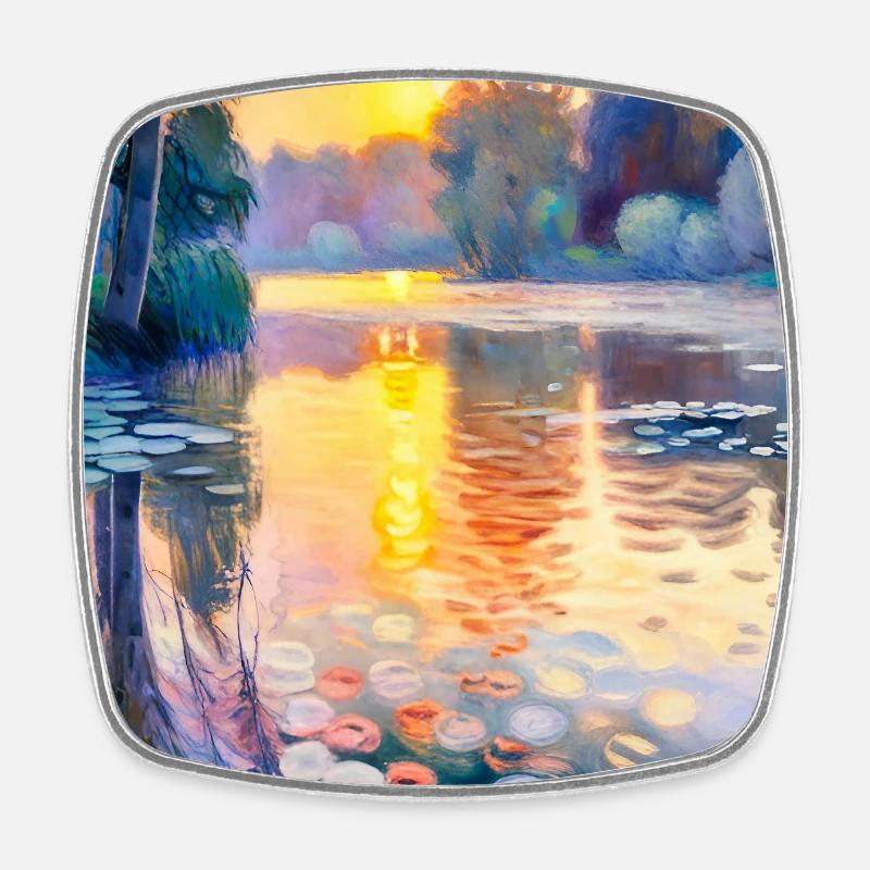 Water Lilies Impressionism - Square fridge magnet - white