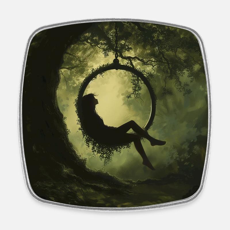 Forest silhouette in the air ring - Square fridge magnet - white