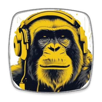 Singe se détendant avec des écouteurs - Magnet carré - blanc - Devant