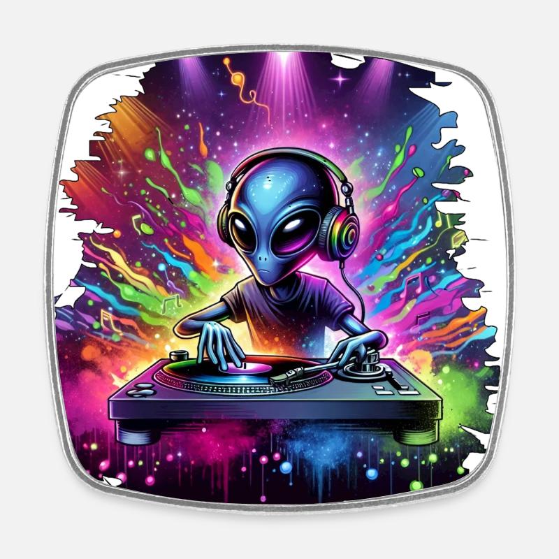 Alien DJ - Viereckiger Kühlschrankmagnet - Weiß