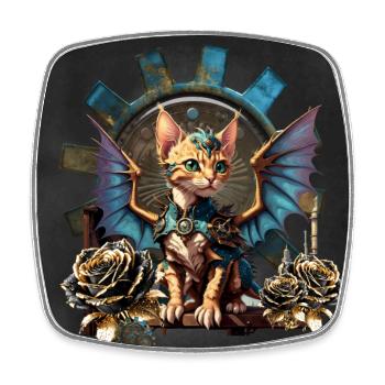 Merveilleux chat steampunk fantastique. - Magnet carré - blanc - Devant
