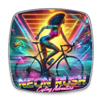 Neon Rush - Girl cycling 80s style poster - Square fridge magnet - white - Front
