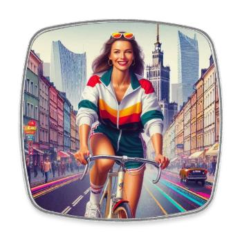 Varsovie Cyclisme Retro Girl Style iconique des années 80 - Magnet carré - blanc - Devant
