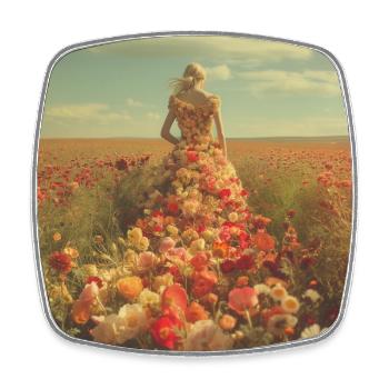 Blumenkleid im Blütenmeer - Viereckiger Kühlschrankmagnet - Weiß - Vorne