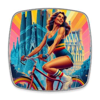Holy Family Vintage Girl on Bike - Square fridge magnet - white - Front