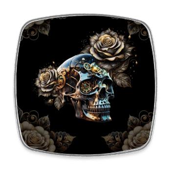 Atemberaubender dunkler Steampunk Totenkopf mit Rosen - Viereckiger Kühlschrankmagnet - Weiß - Vorne