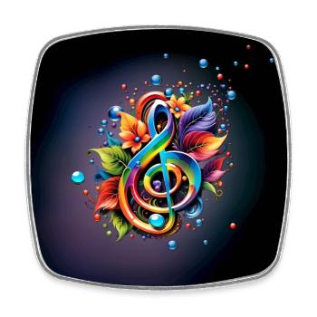 Musique, clé colorée avec des feuilles - Magnet carré - blanc - Devant