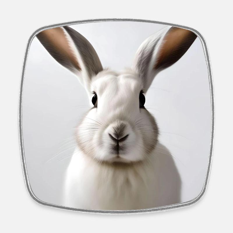 Illustrated White Rabbit - Square fridge magnet - white