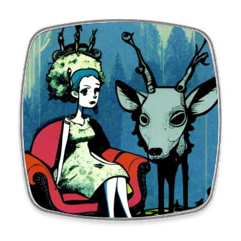 Psychedelic deer 01 - Square fridge magnet - white - Front