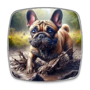 French Bulldog Playing in the Mud - Square fridge magnet - white - Front