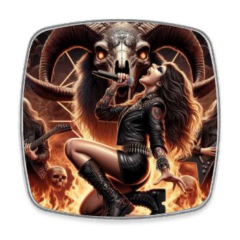 Groupe de heavy metal féminin en enfer - Magnet carré - blanc - Devant