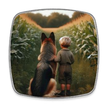 German Shepherd Art - Square fridge magnet - white - Front