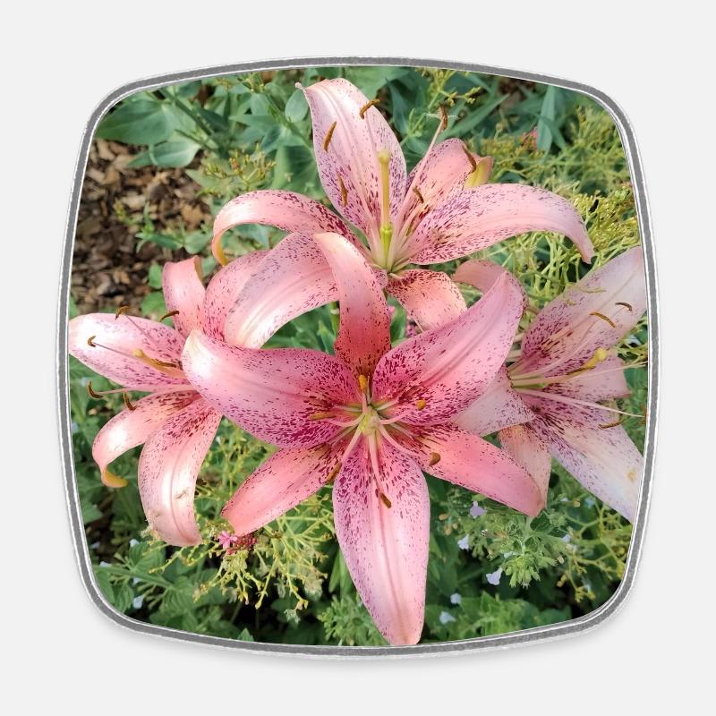 Fleurs de lys roses - Magnet carré - blanc