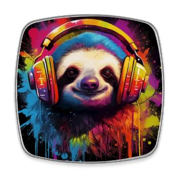 DJ paresseux avec casque - Magnet carré - blanc - Devant