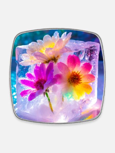 Blumen im Eis - Viereckiger Kühlschrankmagnet - Weiß