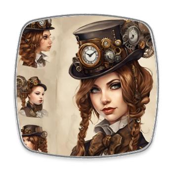 Beautiful girl in steampunk style - Square fridge magnet - white - Front