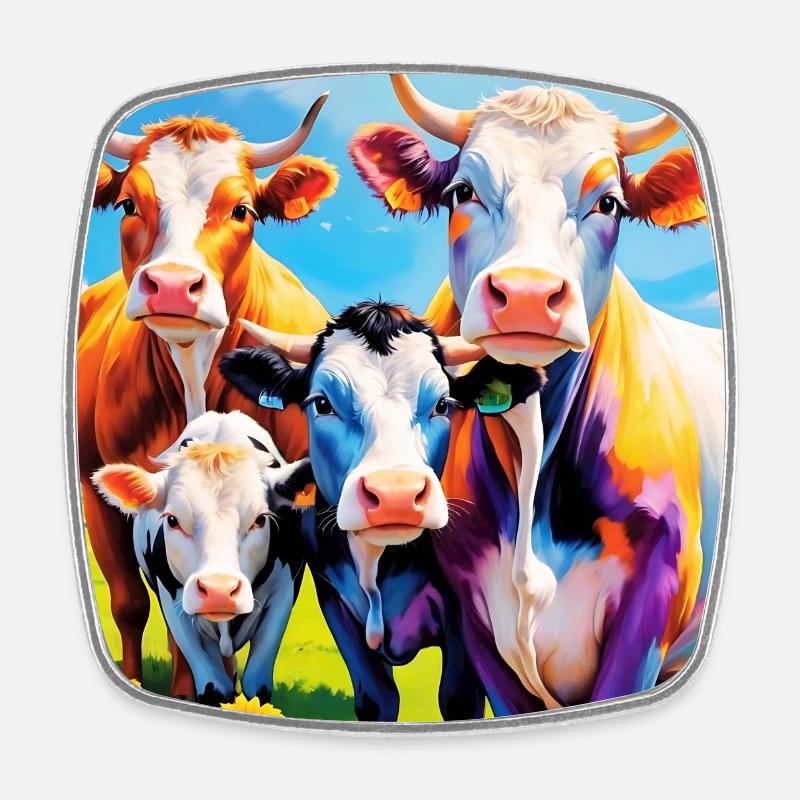 Conception de troupeau de vaches aux couleurs vives - Magnet carré - blanc