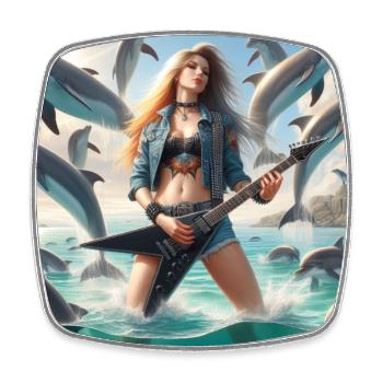 Guitariste de métal parmi les dauphins - Magnet carré - blanc - Devant