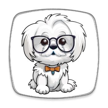 Malteser Hund Rasse Aquarell Cartoon Kawaii Glasse - Viereckiger Kühlschrankmagnet - Weiß - Vorne