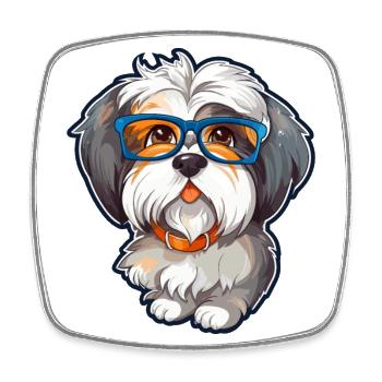 Race De Chien Havanais Aquarelle Dessin Animé Kawaii Verre - Magnet carré - blanc - Devant