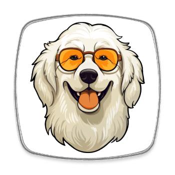 Grande race de chien des Pyrénées aquarelle dessin animé Kawaii - Magnet carré - blanc - Devant