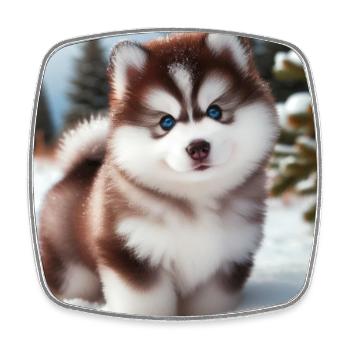 Siberian husky puppy in the snow - Square fridge magnet - white - Front