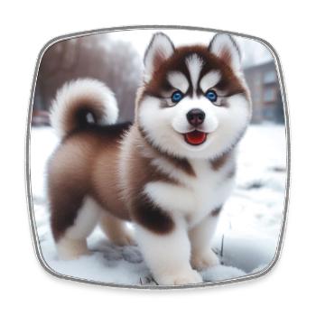 Siberian husky puppy in the snow - Square fridge magnet - white - Front