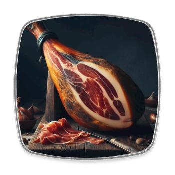 Cuisse de jambon serrano - Magnet carré - blanc - Devant