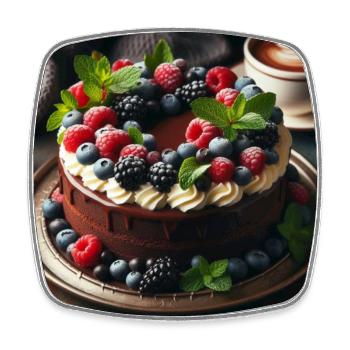 Chocolate and berries cake - Square fridge magnet - white - Front