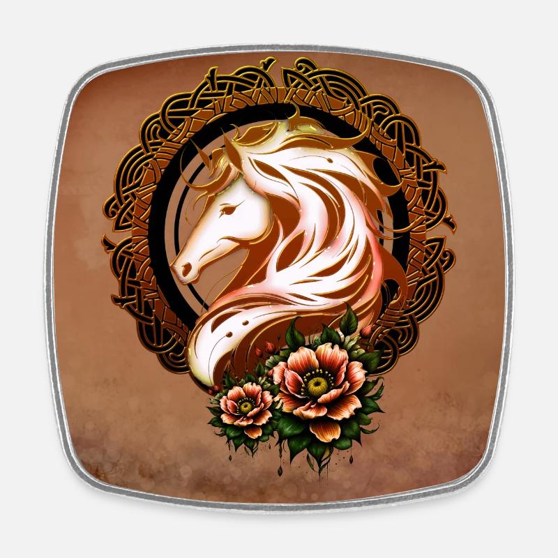 L’élégante tête de cheval ornée de fleurs. - Magnet carré - blanc