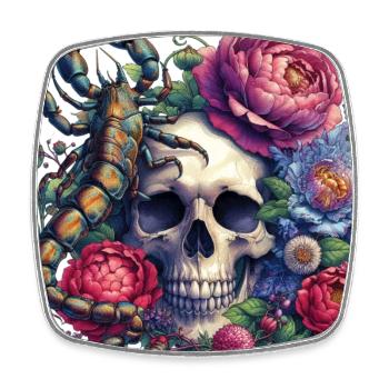 Aquarelle crâne, fleurs et scorpion - Magnet carré - blanc - Devant