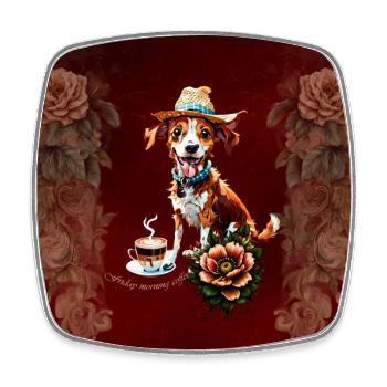 A happy cartoon dog wearing a hat - Square fridge magnet - white - Front