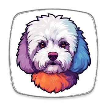 Bichons frisé race de chien aquarelle dessin animé Kawaii - Magnet carré - blanc - Devant