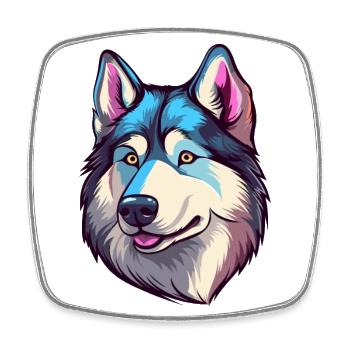 Husky Chien Race Aquarelle Dessin animé Kawaii Coloré - Magnet carré - blanc - Devant