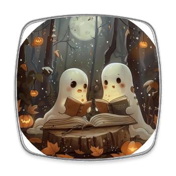 Ghosts, Reading, Book, Library, Halloween - Square fridge magnet - white - Front