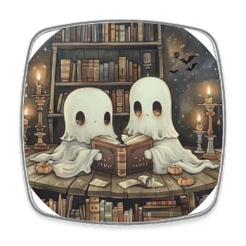 Ghost Reading Book Library - Square fridge magnet - white - Front