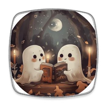 Ghosts, Reading, Book, Library, Halloween - Square fridge magnet - white - Front