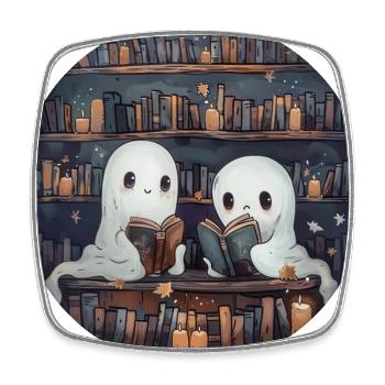 Ghosts, Reading, Book, Library, Halloween - Square fridge magnet - white - Front