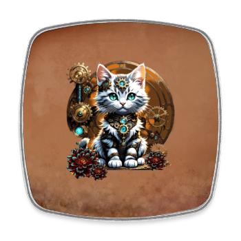 Un mignon petit chaton de style steampunk - Magnet carré - blanc - Devant
