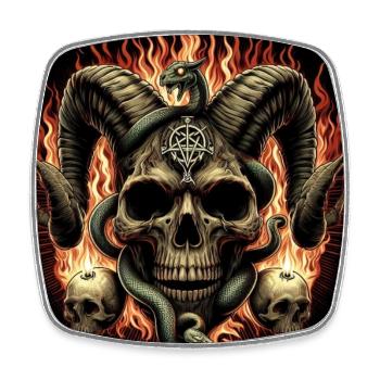 Satanic Skull on Fire - Square fridge magnet - white - Front