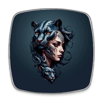Leopard head and black woman. - Square fridge magnet - white - Front