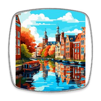 Amsterdam Netherlands Vintage Travel Poster WPA - Square fridge magnet - white - Front