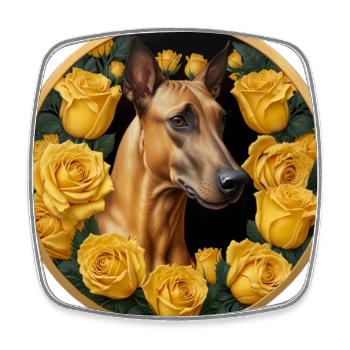 Mastiff French mastiff among yellow roses - Square fridge magnet - white - Front