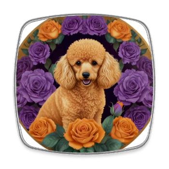 Poodle apricot and pink mauve and orange - Square fridge magnet - white - Front