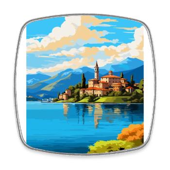 Lac d’Orta Italie Affiche de voyage vintage Souvenir WPA - Magnet carré - blanc - Devant